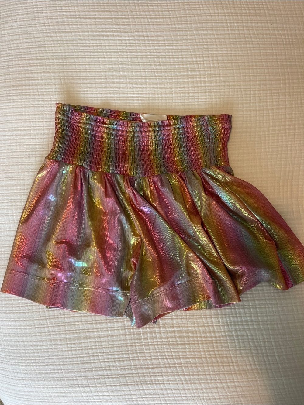 High-Waist Shimmer Rainbow Metallic Shorts